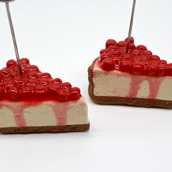 Cherry Cheesecake Place Card Holders –Set of 4 Handmade Clay Dessert Table Decor - Picture 14 of 16
